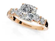 5 Stone Engagement Ring Setting for Cushion Cut Center with Plain Band and Prong Head in Rose Gold