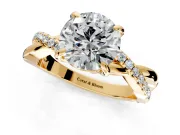 Solitaire Engagement Ring Setting for Round Cut Center with Half-Pave Crossover Band and Prong Head in Yellow Gold