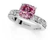 Solitaire Engagement Ring Setting for Fancy Pink Cushion Cut Center with Channel-Set Accents and Prong Head in Platinum