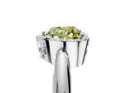 Halo Engagement Ring Setting for Fancy Yellow Heart-Shaped Center with Tapered Plain Band and Prong Head in Sterling Silver
