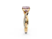Crossover Engagement Ring Setting for Fancy Pink Princess Cut Center with Pave and Plain Strands and Prong Head in Yellow Gold