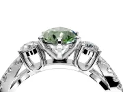 3 Stone Engagement Ring Setting for Fancy Green Pear-Shaped Center with Pave Split Shank and Prong Head in Platinum