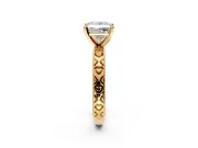 Solitaire Engagement Ring Setting for Princess Cut Center with XO Engraved Band and Prong Head in Yellow Gold
