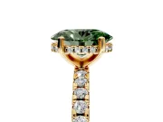 Solitaire Engagement Ring Setting for Fancy Green Oval Center with Band of Accents and Prong Head in Yellow Gold
