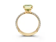Solitaire Engagement Ring Setting for Fancy Yellow Asscher Cut Center with Domed Multi-Row Pave Band and Prong Head in Yellow Gold
