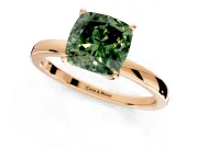 Solitaire Engagement Ring Setting for Fancy Green Cushion Cut Center with Thin Rounded Plain Band and Prong Head in Rose Gold