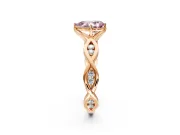Solitaire Engagement Ring Setting for Fancy Pink Pear-Shaped Center with Accented Twist Band and Leaf Prong Head in Rose Gold