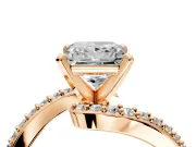 Solitaire Engagement Ring Setting for Princess Cut Center with Pave Bypass Swirl Band and Prong Head in Rose Gold