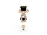 Halo Engagement Ring Setting for Fancy Green Emerald Cut Center with Pave Infinity Twist Band and Prong Head in Rose Gold