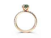 Solitaire Engagement Ring Setting for Fancy Green Oval Center with Shared-Prong Accents and Prong Head in Rose Gold