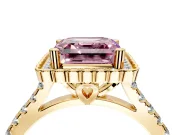 Milgrain Floral Halo Engagement Ring Setting for Fancy Pink Asscher Cut Center with Pave Band and Prong Head in Yellow Gold