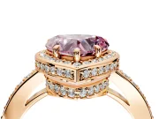 Halo Engagement Ring Setting for Fancy Pink Heart-Shaped Center with Metal-Rimmed Halo, Pave Band and Prong Head in Rose Gold