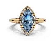 Halo Engagement Ring Setting for Fancy Blue Marquise Center with Tapered Plain Band and Prong Head in Yellow Gold