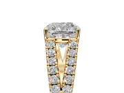 Solitaire Engagement Ring Setting for Cushion Cut Center with Pave Split Shank and Prong Head in Yellow Gold