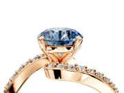 Solitaire Engagement Ring Setting for Fancy Blue Round Cut Center with Pave Bypass Swirl Band and Prong Head in Rose Gold