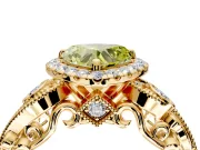 Milgrain Halo Engagement Ring Setting for Fancy Yellow Heart-Shaped Center with Shoulder Bezels and Prong Head in Yellow Gold