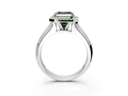 Halo Engagement Ring Setting for Fancy Green Asscher Cut Center with Knife Ridge Cathedral Band and Prong Head in White Gold