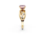 Solitaire Engagement Ring Setting for Fancy Pink Asscher Cut Center with Criss-Cross Accent Band and Prong Head in Yellow Gold