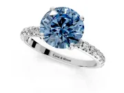 Solitaire Engagement Ring Setting for Fancy Blue Round Cut Center with Micro Pave Band and Prong Head in White Gold