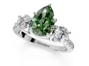 3 Stone Engagement Ring Setting for Fancy Green Pear-Shaped Center with Crossover Basket, Pave Band and Prong Head in Platinum