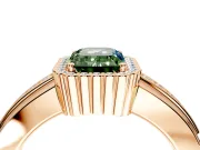 Halo Engagement Ring Setting for Fancy Green Emerald Cut Center with Wide Band, Inlaid Accent Row and Prong Head in Rose Gold