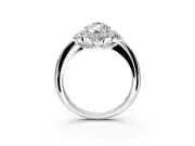 Small-Accent Cluster Halo Engagement Ring Setting for Pear-Shaped Center with Plain Band and Prong Head in White Gold
