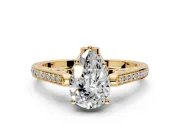 Cathedral Engagement Ring Setting for Pear-Shaped Center with Antique-Style Pave Band and Prong Head in Yellow Gold