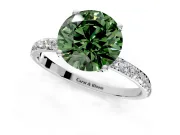Solitaire Engagement Ring Setting for Fancy Green Round Cut Center with Fine Pave Accents and Prong Head in Sterling Silver