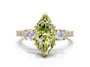 3 Stone Engagement Ring Setting for Fancy Yellow Marquise Center with Round Cut Side Accents and Prong Head in Yellow Gold