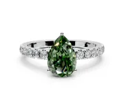 Solitaire Engagement Ring Setting for Fancy Green Pear-Shaped Center with Large Accent Band and Prong Head in Platinum