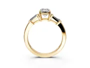 3 Stone Engagement Ring Setting for Emerald Cut Center with Baguette Accents and Prong Head in Yellow Gold