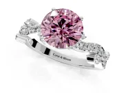 Solitaire Engagement Ring Setting for Fancy Pink Round Cut Center with Bar-Station Pave Twist and Prong Head in Platinum