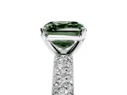 Solitaire Engagement Ring Setting for Fancy Green Asscher Cut Center with Domed Multi-Row Pave Band and Prong Head in Sterling Silver