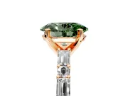 Baguette Engagement Ring Setting for Fancy Green Oval Center with Alternating Bar-Set Band and Prong Head in Rose Gold