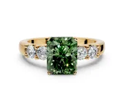 5 Stone Engagement Ring Setting for Fancy Green Radiant Cut Center with Plain Band and Prong Head in Yellow Gold