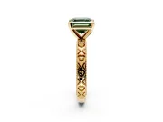 Solitaire Engagement Ring Setting for Fancy Green Asscher Cut Center with XO Engraved Band and Prong Head in Yellow Gold
