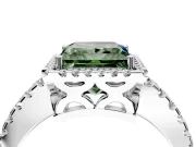 Accent Halo Engagement Ring Setting for Fancy Green Princess Cut Center with Full-Length Pave Band and Prong Head in White Gold