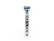 Solitaire Engagement Ring Setting for Fancy Blue Cushion Cut Center with Scrollwork Band and Prong Head in Platinum