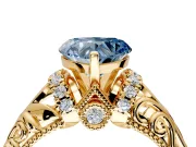 Solitaire Engagement Ring Setting for Fancy Blue Heart-Shaped Center with Filigree Accent Basket and Prong Head in Yellow Gold