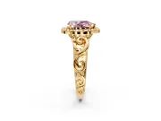 Halo Engagement Ring Setting for Fancy Pink Pear-Shaped Center with Open Scroll Shoulders and Prong Head in Yellow Gold