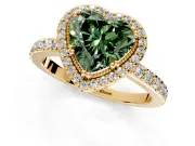 Halo Engagement Ring Setting for Fancy Green Heart-Shaped Center with Inner Milgrain Border and Prong Head in Yellow Gold