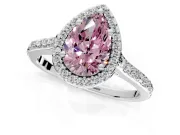 Halo Engagement Ring Setting for Fancy Pink Pear-Shaped Center with Pave Accents, Heart Basket and Prong Head in White Gold