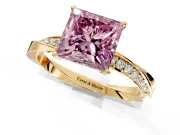 Side Accent Engagement Ring Setting for Fancy Pink Princess Cut Center with Accent Shoulders and Prong Head in Yellow Gold