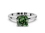 Solitaire Engagement Ring Setting for Fancy Green Cushion Cut Center with Wire Band and Prong Head in Platinum