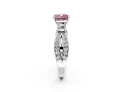 3 Stone Engagement Ring Setting for Fancy Pink Cushion Cut Center with Pave Twist Band and Prong Head in Sterling Silver