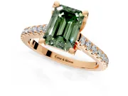 Solitaire Engagement Ring Setting for Fancy Green Emerald Cut Center with Widening Pave Band and Claw Prong Head in Rose Gold