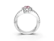 Halo Engagement Ring Setting for Fancy Pink Oval Center with Wide-Open Pave Split Shank and Prong Head in Sterling Silver