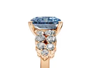 Cluster Engagement Ring Setting for Fancy Blue Radiant Cut Center with 2-Row Shoulder Clusters and Prong Head in Rose Gold