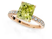 Solitaire Engagement Ring Setting for Fancy Yellow Radiant Cut Center with Round Cut Pave Band and Prong Head in Rose Gold
