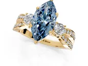 3 Stone Engagement Ring Setting for Fancy Blue Marquise Center with Pave Twist Band and Prong Head in Yellow Gold